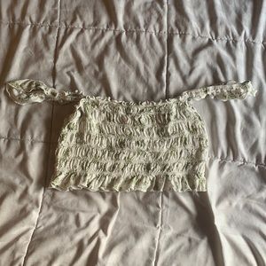 white and green flower crop top